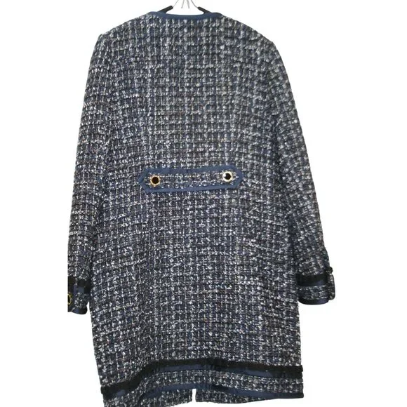 Tory Burch Annabelle Tweed Coat Jacket Blue Black Womens 10 Modern Heritage - Picture 2 of 14